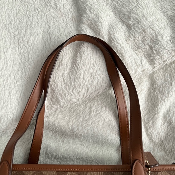 Coach Signature PVC Zip Top Tote - Khaki & Saddle - Picture 3 of 10